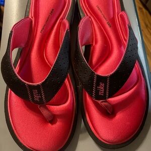 Nike Black and Pink Flip Flops